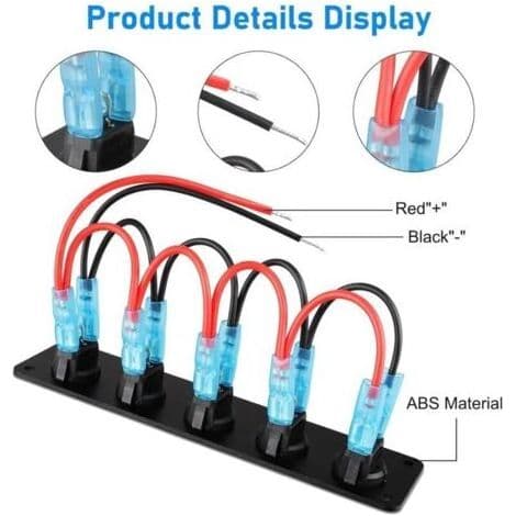 5-veis vippebryterpanel, vanntett 12V 20A vippebryter med blå LED, bil lastebil marine bryterpanel