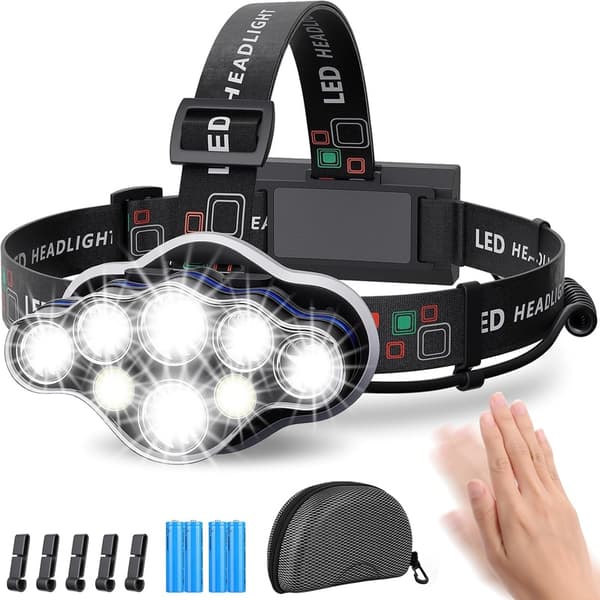 Hodelykt, 8 LED Hodelykt 8 Lysmoduser, Ultra Kraftig LED Hodelykt Oppladbar USB