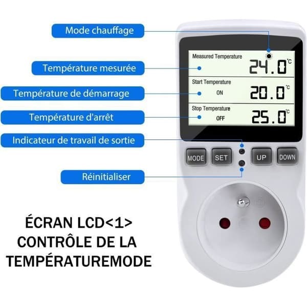 Termostatstik - Digital - Programmerbar - LCD-skærm - 1,8 m føler