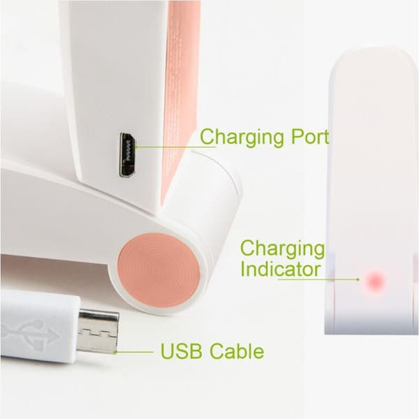 Mini sammenklappelig bordventilator. Lille USB genopladelig bordventilator. Mini og let personlig ventilator.