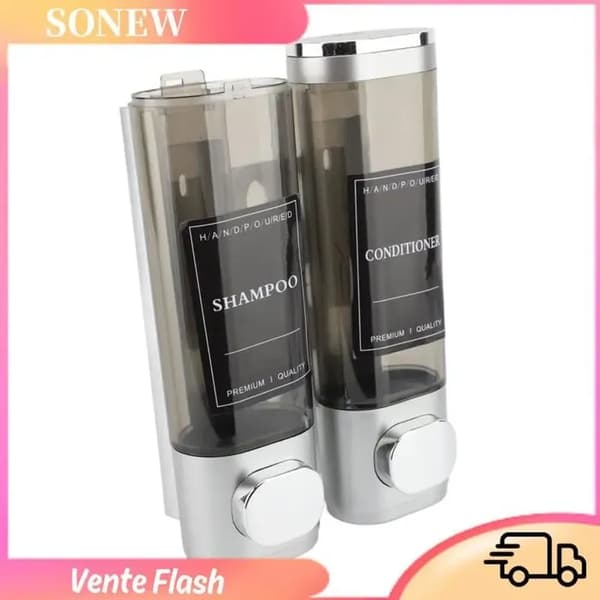 Sonew Tryckbar vätskebehållare (Guld) Väggmonterad tvåldispenser med tryckpump 300ml ABS Dubbel Silverdekor