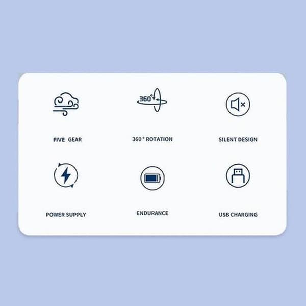 10 cm clip-on blæser. 3 blæserhastigheder. Mini lydløs blæser, USB genopladelig - mørkeblå.