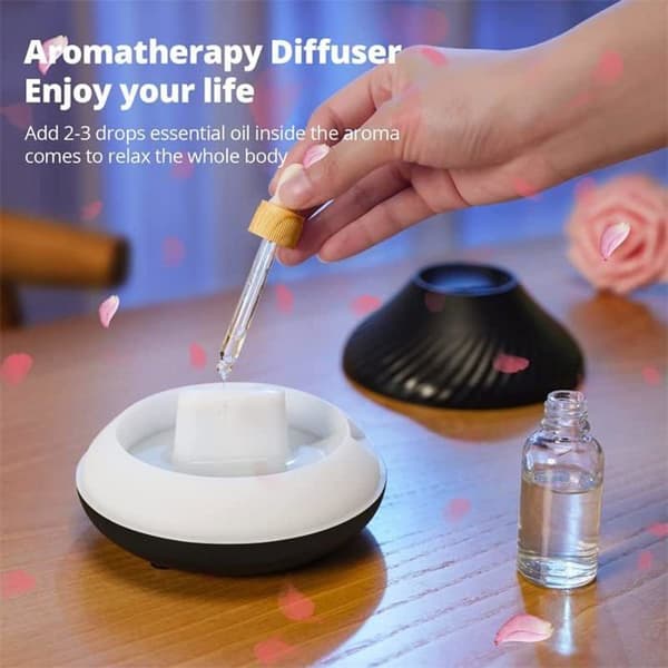 Flamme Aroma Æterisk Olie Diffuser Luftfugter 7 Flamme Farver (Sort)