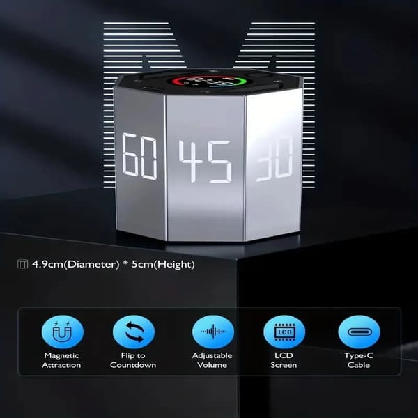 Moderne LCD Digital Kjøkkentimer, Visuell Timer for Lærere, Flip Cube Timer for Kjøkken