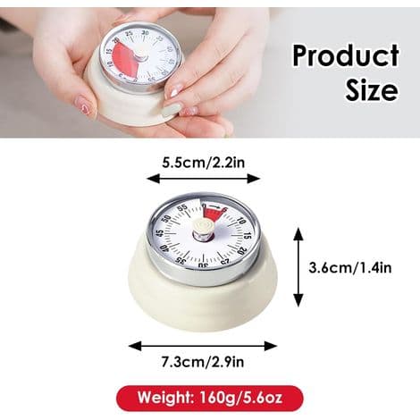 Visuel Timer, Køkkentimer med Magnetisk Base, 60-Minutters Nedtælling, Mekanisk Ur, Batterifri (Hvid)