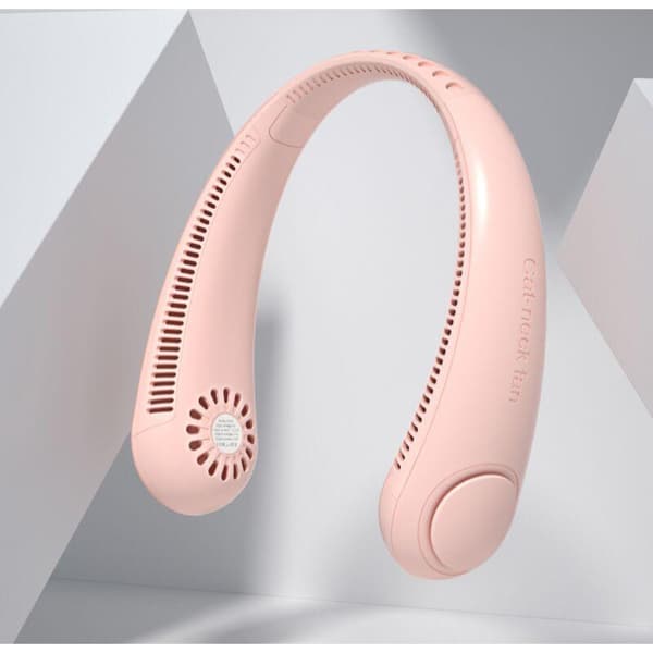 BDD Mini USB Uppladdningsbar Bärbar Fläkt, Tyst, Bladlös, Halsmonterad, 360° Luftflöde (Rosa)