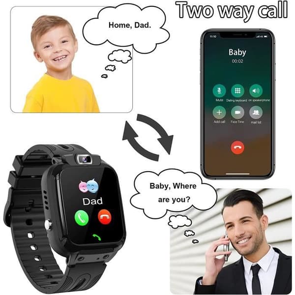 Smartwatch til børn - GPS Tracker Smart Watch med SOS telefon vækkeur - Sort