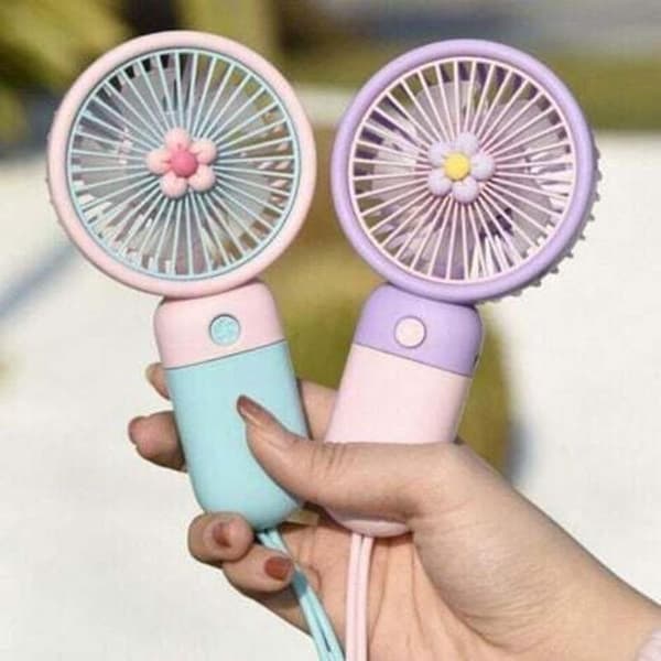 Mini bærbar ventilator. USB genopladelig bærbar ventilator. Sød lille lyserød og lilla ventilator.