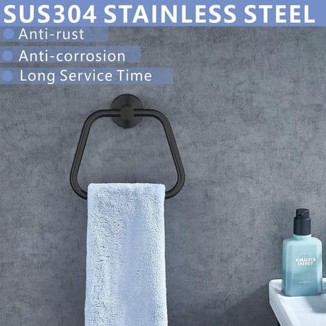 Sort håndklædering - 304 rustfrit stål badeværelsestilbehør - Vægmonteret håndklædeholder med trapezformet design