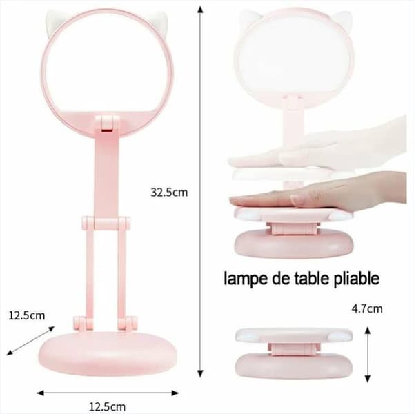 LED Skrivebordslampe for Barn Jenter Rosa Katteører Justerbart Nattlys