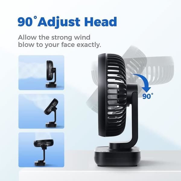 Bærbar Ventilator - Mini USB Ventilator - 4 Hastigheder - 4000mAh - Stille