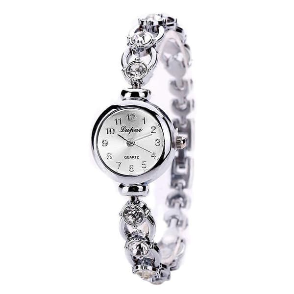 Het mode lyxiga kvinnor klockor kvinnor armband armbandsur (Silver)