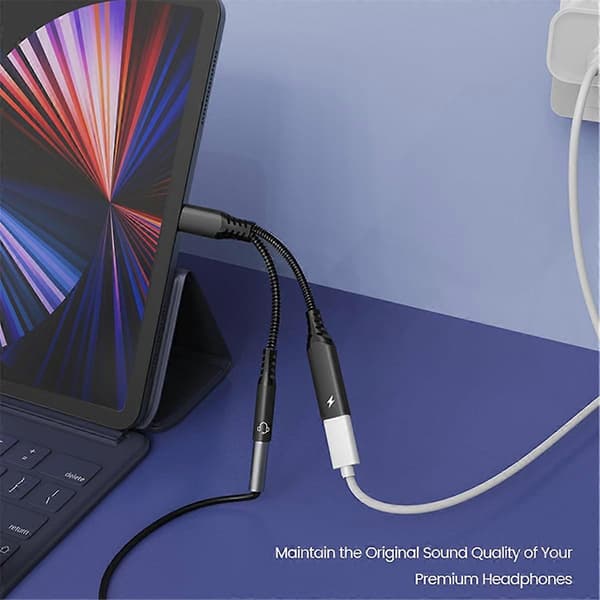 USB C - 3,5 mm kuuloke- ja lataussovitin, 2-in-1 USB C - Aux-liitäntäkaapeli PD 60W:lla