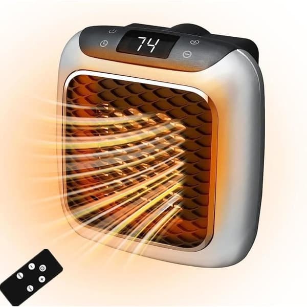 Mini smart vægmonteret elvarmer, 800W, bærbar, med justerbar termostat og timer, LED-display