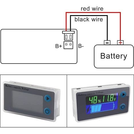 Multifunksjons voltmeter 10-100V LCD batterikapasitetsmåler, temperaturvisning (12V)
