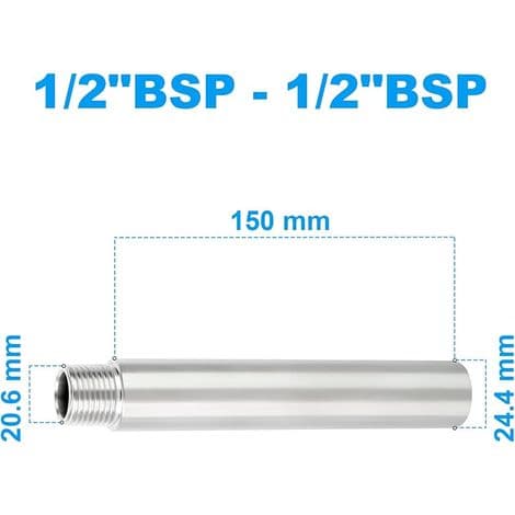 Stk. 150 mm 1/2\" hun x 1/2\" han BSP nippel støbt rør 304 rustfrit stål rørfittings