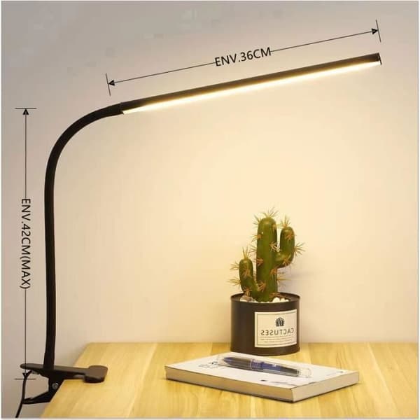 Bordlampe - LED - USB-klemme - 3 lystilstande - Øjenbeskyttelse - 12W - Sort