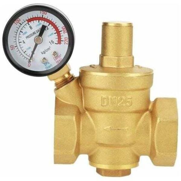 Tryckregulator, Tryckregulator i Mässing, DN25 Justerbar Vattentrycksregulator i Mässing med Manometer