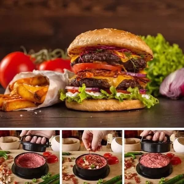 3-i-1 Hamburgarpress - Köttform - Non-stick - 50 ark inkluderade