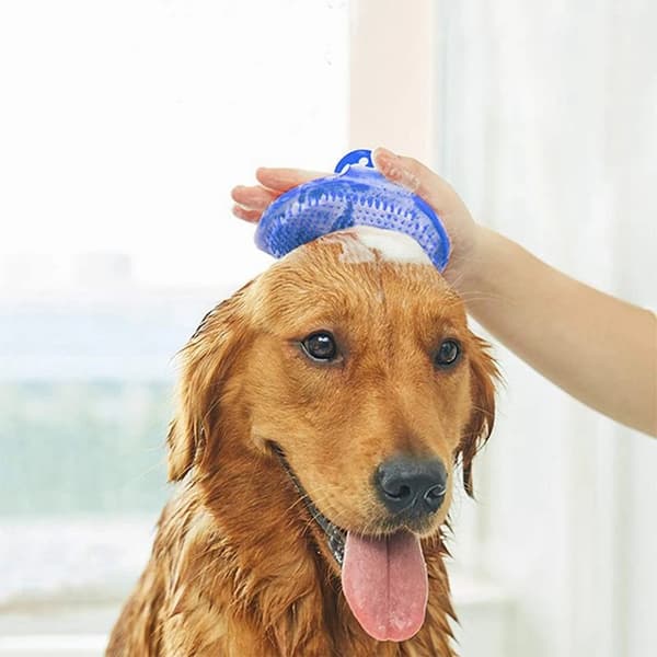 Blød gummibørste til kæledyrsbad, massagehandsker, pleje til hunde og katte, blå