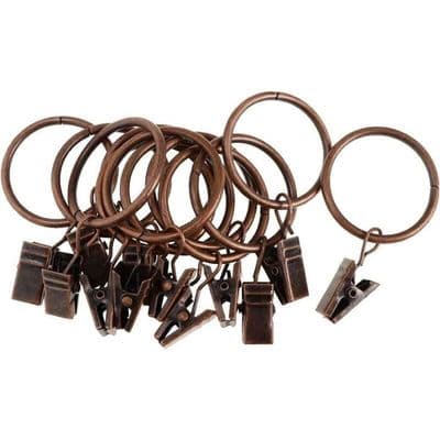 Duschdraperiringar - Nosheir - 12-pack - Koppar - Diameter 32mm - Kraftiga fjäderklämmor