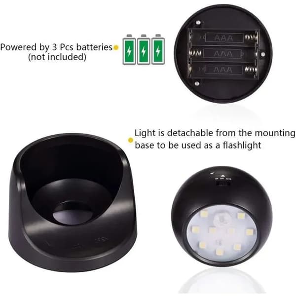 Kompakt trådlös LED-strålkastare - 3-läges rörelsesensor - 9 LED-lampor - 360° justerbar