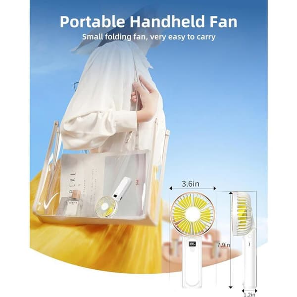 Bærbar Ventilator - XVX - 4000mAh - 6 Hastigheder - 180° Sammenklappelig - Hvid LCD-skærm