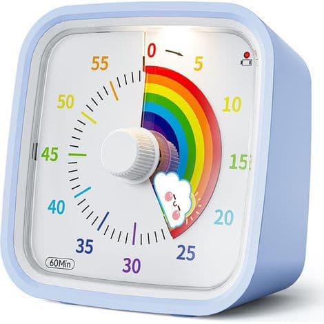 Regnbue visuel timer, 60-minutters nedtællingstimer til børn og voksne (lyseblå)