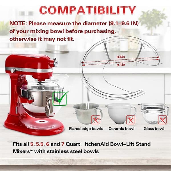Hældeskjold til Kitchenaid 5,5 Quart, 6, 7, 8 Qt skål-løft standmixer tilbehør i rustfrit stål
