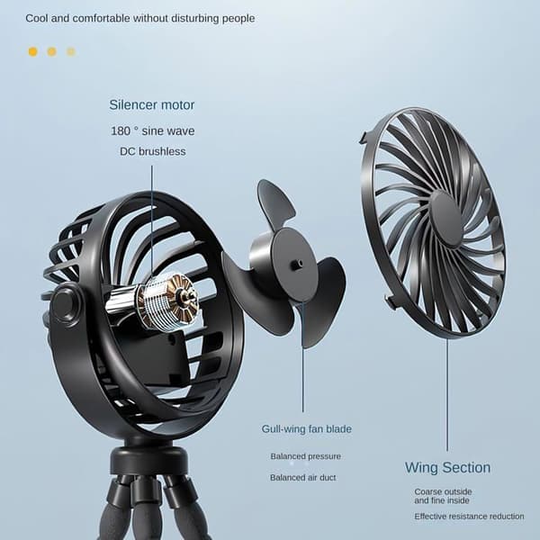 Bærbar Ventilator - XVX - Genopladelig Clip-on - 3 Hastigheder - 360° Rotation - Sort