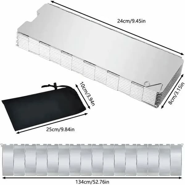Hopfällbart vindskydd - Aluminium - Ultralätt - 16 plattor - Bärbart - PZCC