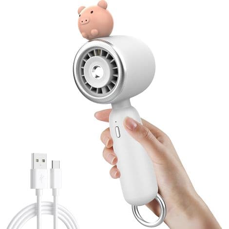 Mini bærbar vandsprayventilator - USB genopladelig 1200mAh sød gris design bordventilator, hvid