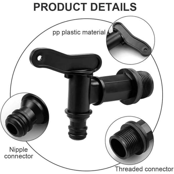 Set med 2 plasttankkranar, regnvattenuppsamlingskranar, slangkransadaptrar, plastbyteskranar, för trädgård, industri, vattenuppsamling