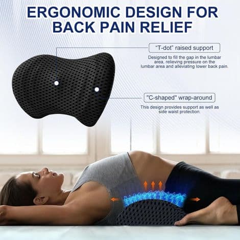 Ergonomisk lændepude i memoryskum til rygstøtte - Lændestøttepude til bilsæder (sort)
