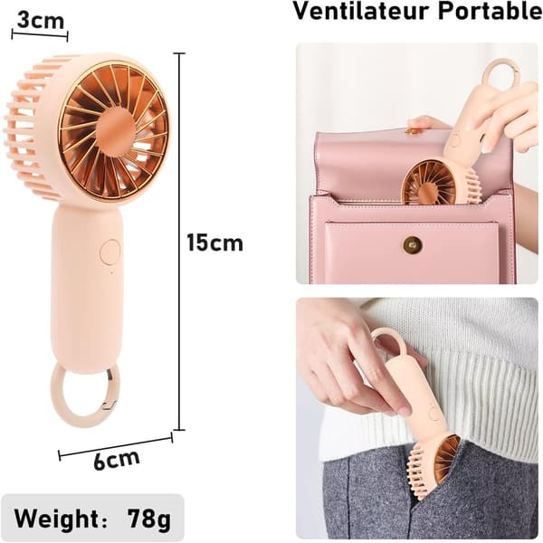 Mini Ventilator med Krog, USB Bærbar Lommeventilator, 3 Justerbare Hastigheder Mini Ventilator Pink