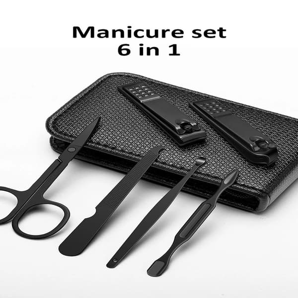 Bærbart manicure- og pedicuresæt, blanke sorte negleklippere, personlige plejeværktøjer, luksus, 6 dele