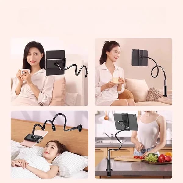 Fleksibel leddelt arm telefon/tablet/iPad stander, multifunktionel spiralmontering, 100 cm, sort