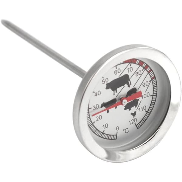 Stektermometer i rostfritt stål - analog kötttermometer upp till 120°C - grilltermometer - köttsond