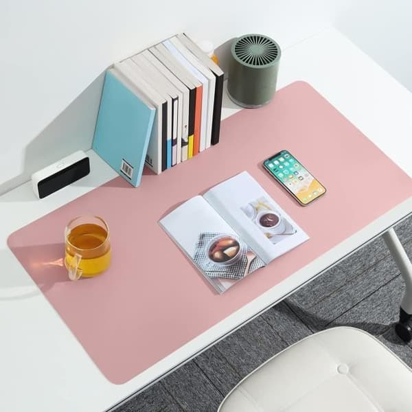 Multifunksjonell musematte, skrivebordsmatte, vanntett rosa musematte i kunstskinn, 80 x 40 cm, ett stykke