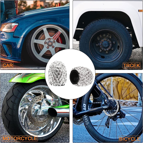 4 st däckventilhattar, Rhinestone Auto Lids of Valve Stem Vattentät för bilar SUV (Vit) White