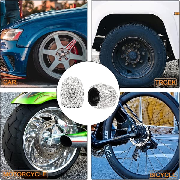 4 stk. dekkventilhetter, Rhinestone Auto Ventilstamdeksler Vanntette for biler SUV (hvit) White
