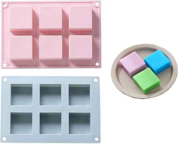 2 stk. 6-hulls firkantet kakeform silikonform DIY sjokoladeform (rosa+blå)