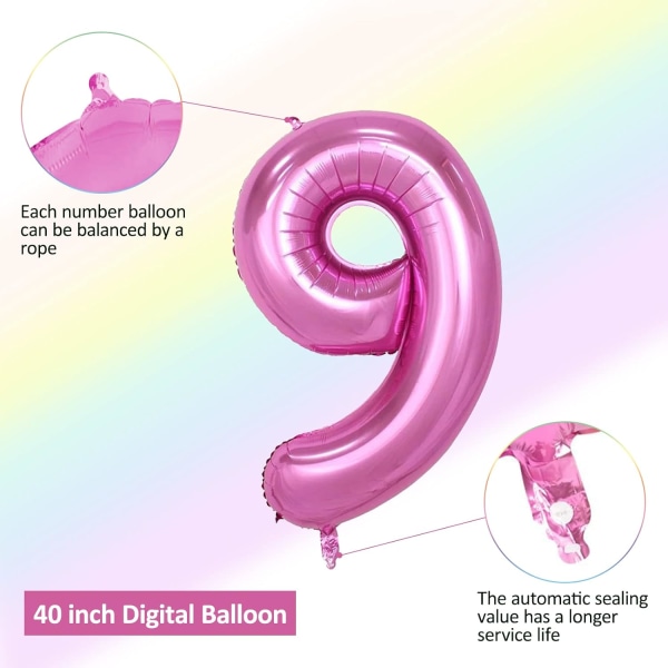 1 st 40 tum stor digital folieballong för födelsedagsfestdekorationer (rosa, 9) pink 9