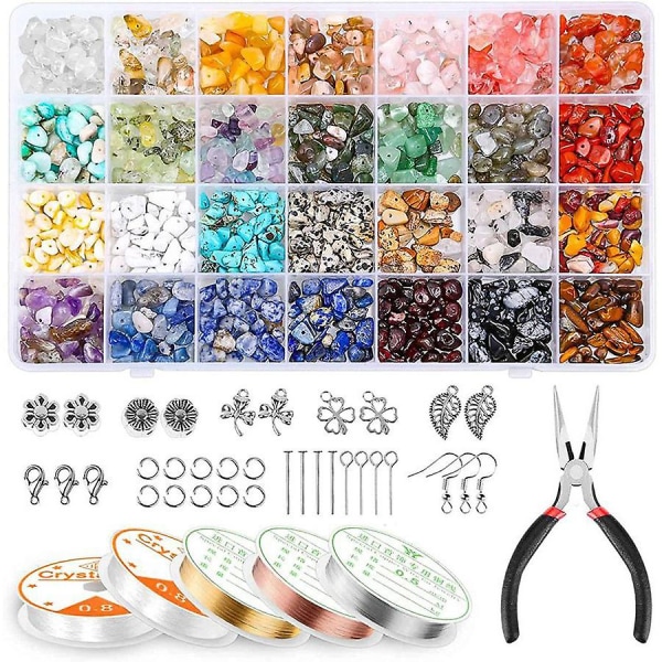 Kristallpärlor Kit för smyckestillverkning, 28 färger naturliga oregelbundna ädelstenschips Color 1