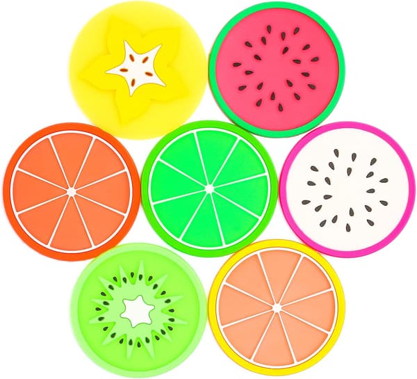 Fruktbrikker, 7 STK 3,5\" Sklisikre Brikker Varmeisolerende Fargerik Silikon