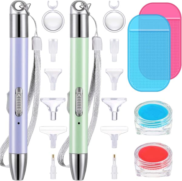 Diamantmaleri LED-borepenne med lys, med 2 lystilstande, 2 stk.