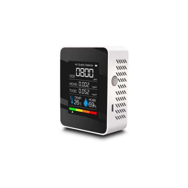 Bärbar luftkvalitetsdetektor CO2-mätare Digital temperaturmätning Fuktighetstestare CO2-detektor TVOC Formaldehyd HCHO，bianc