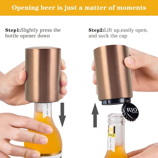 2-pak ølflaskeåbner, magnetisk flaskeåbner, push-down flaskeåbner rose gold