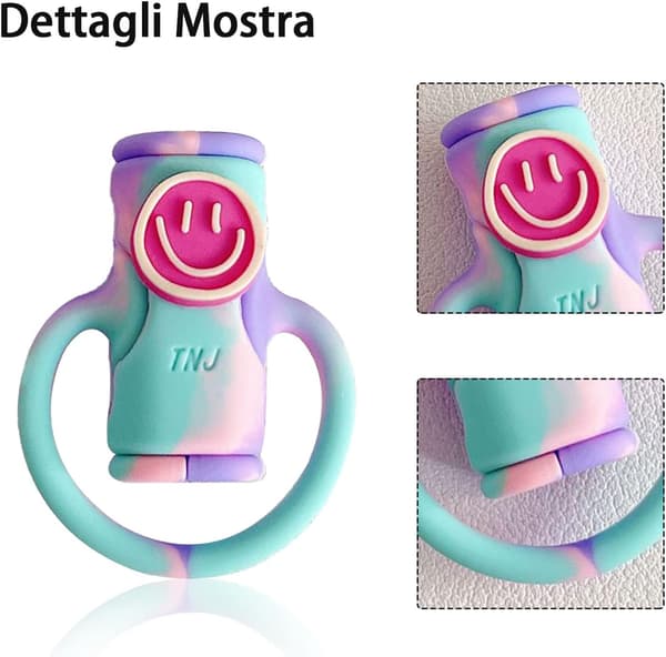 2-i-1 Sød Silikone Datakabelopruller, Universal Mini Datakabel Beskyttelsescover (Smil Blå Lilla)
