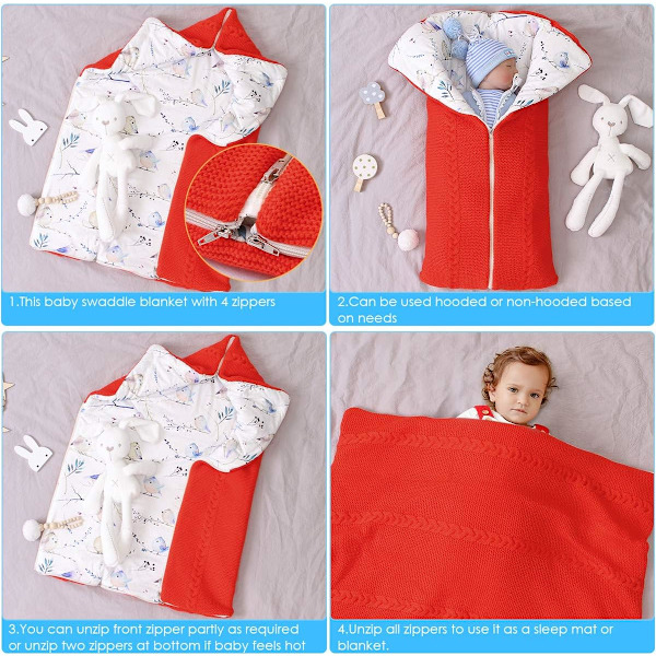 Nyfödd baby barnvagn, sovsäck, swaddle filt, multifunktionell barnvagn, 0-12 månader（grå）